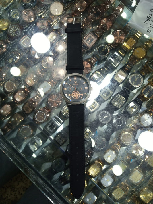 TimeWorth Black Leather Watch