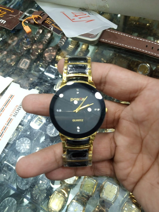 Quartz Black Golden Watch